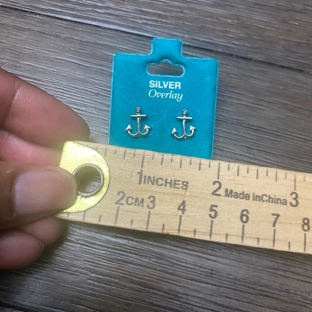 Boat Anchor Silver Overlay Stud Earrings  Brand new!
